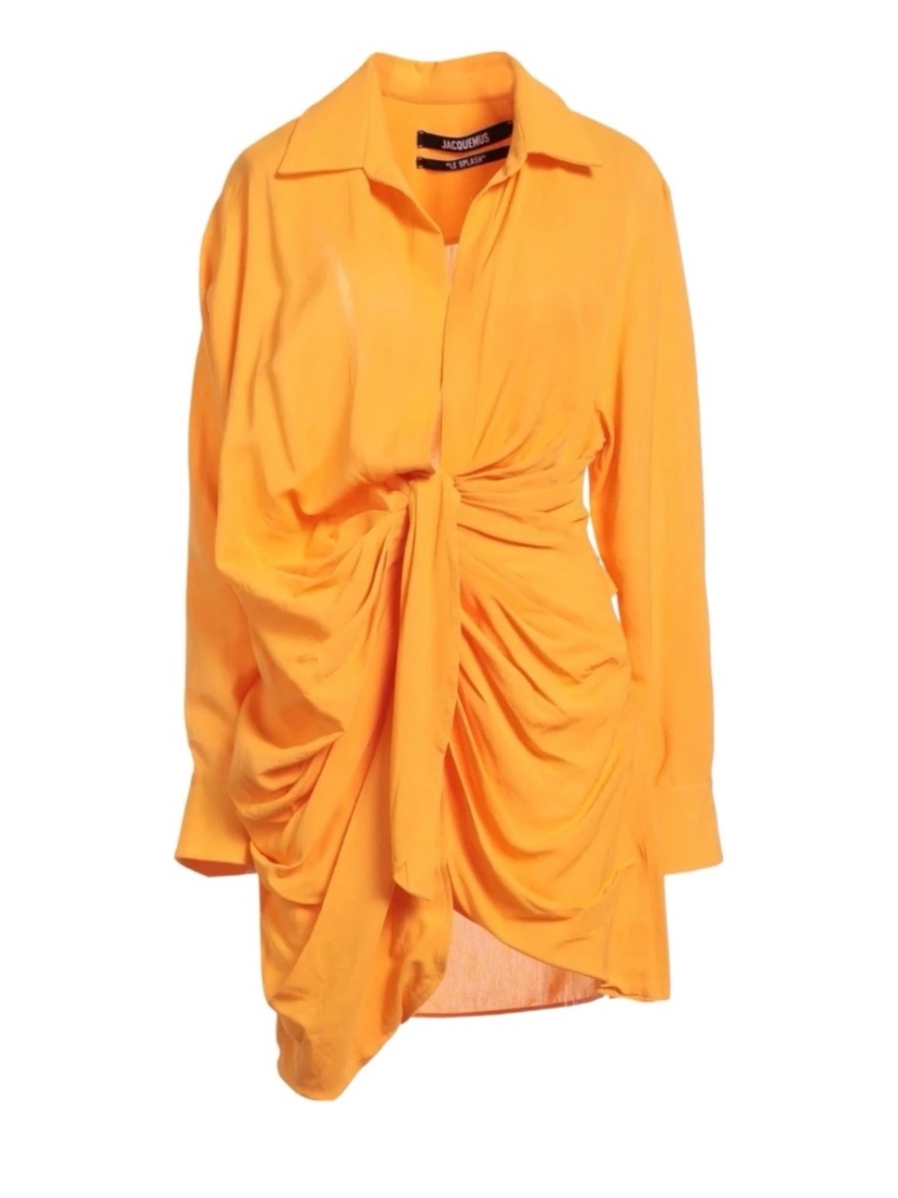 Jacquemus La Robe Bahia Orange Draped Mini Shirt Dress FR 44 / US 12
